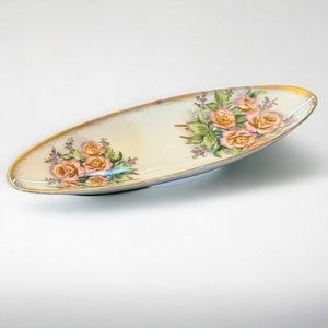 Vintage Tilso Oval Shaped Rose Patterned Ceramic Dish Japan Hand Painted